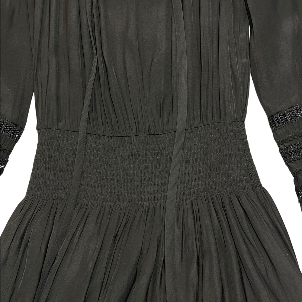 Ramy Brook Rosey Blouson Smocked Mini Dress Black Long Sleeve Tie Neck Size S - Picture 15 of 16